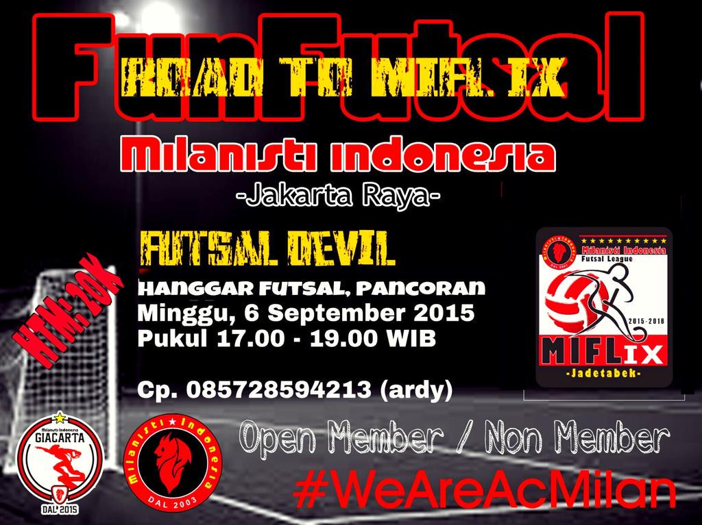 MI_Calcio's tweet photo. [Pusat] Yuk kita #FunFutsal Sore ini di Hanggar Pancoran. Start jam 17:00 wib, persiapan @MIFLVIII :) #weareacmilan http://t.co/smYgSX8NKx