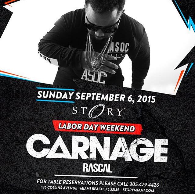 Carnagefanpage's tweet photo. MIAMI๐๐ผ YOU READY??!!! @djcarnage for Labor Day Weekend at @STORYmiami๐๐ #ASOCFL #ChipotleGang #EDM #papigordo #miami http://t.co/sclZNGjrle