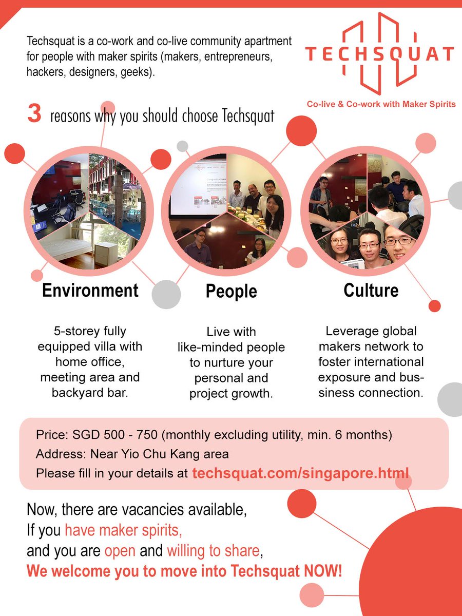 Techsquat's tweet photo. We have 2 more spaces in @Techsquat sg. Join us to make a difference! @e27co @techinsider @jfdiasia @Techinasia http://t.co/RtuAGYGznI