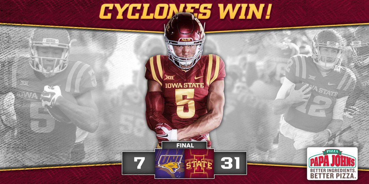 CycloneATH's tweet image. Iowa State defeats UNI 31-7 to begin the season 1-0! #CyclONEnation