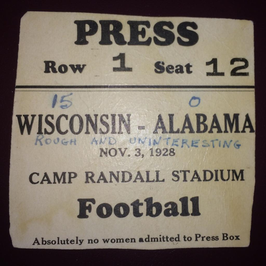 alanrweaver's tweet photo. @AuburnJokes Here’s a press pass from that game. #BAMAvsWISC #WISvsBAMA http://t.co/z0QNFkQ8ZR