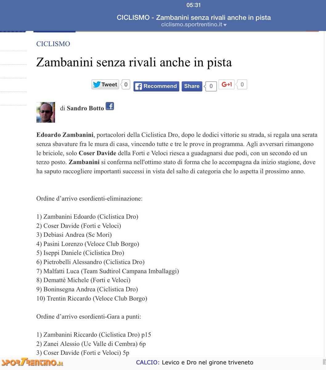 angeliele's tweet photo. Edoardo Zambanini senza rivali anche in pista http://t.co/lpq4W68MBj