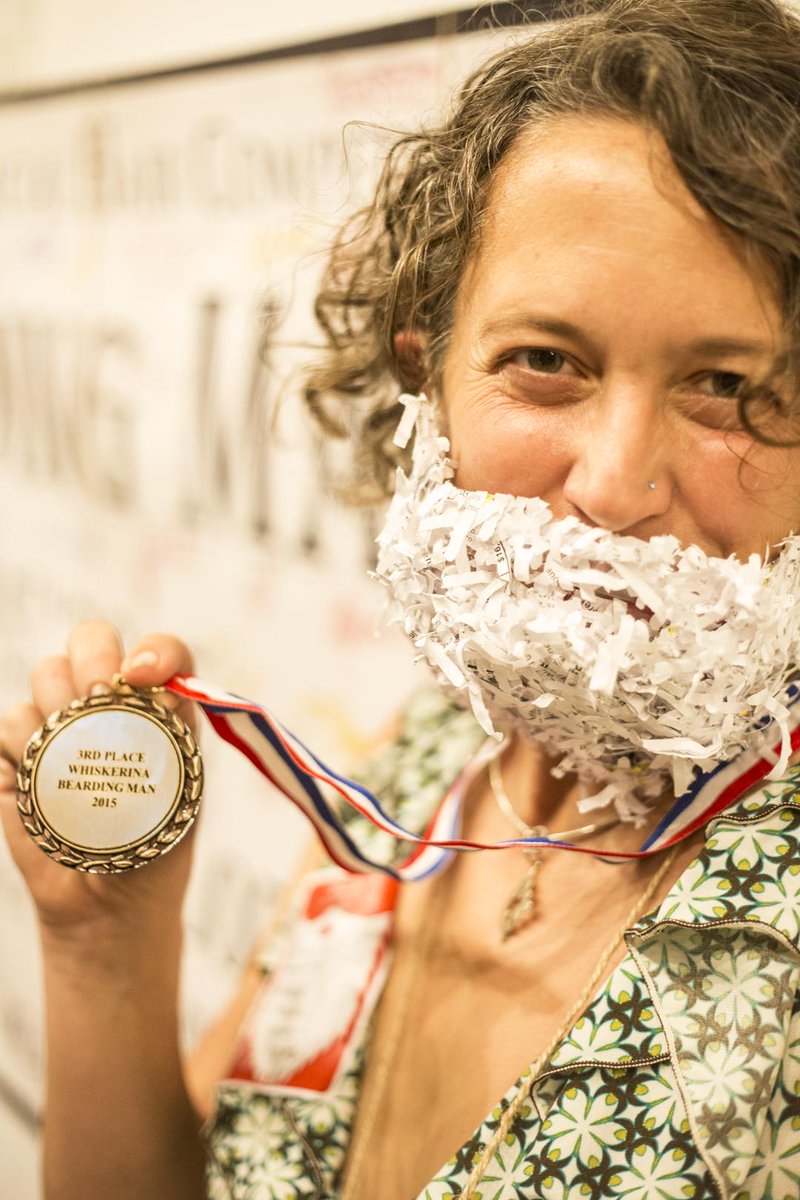 2littlestbirds's tweet image. Sharon took 3rd at @beardingman in "Whiskerina"  for her use of shredded research papers! Take that Academia!