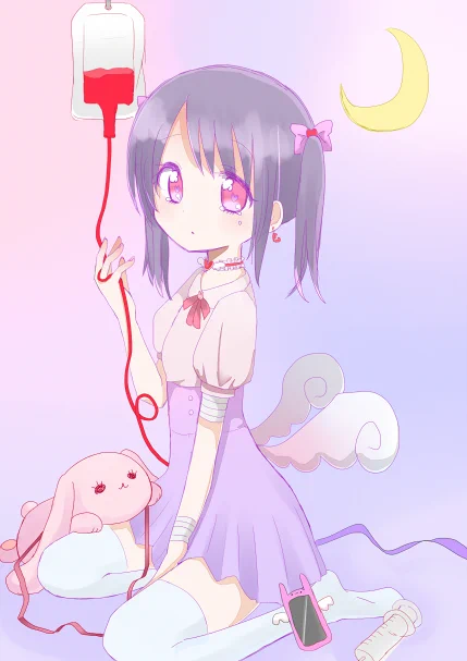 メルヘンで病んでて可愛いらしいのをゆめかわいいと呼ぶそうで…。描いてみたけどちょっと彩度高すぎかなぁ。何か思った通りの感じにならなかった…。 