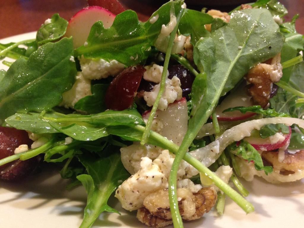 CurrySutra's tweet photo. Arugula feta radish walnut grape and fennel salad @ Amicis #salad #amicispizza #healthy #greens #vegetarian #food http://t.co/o9sm8e4qUN