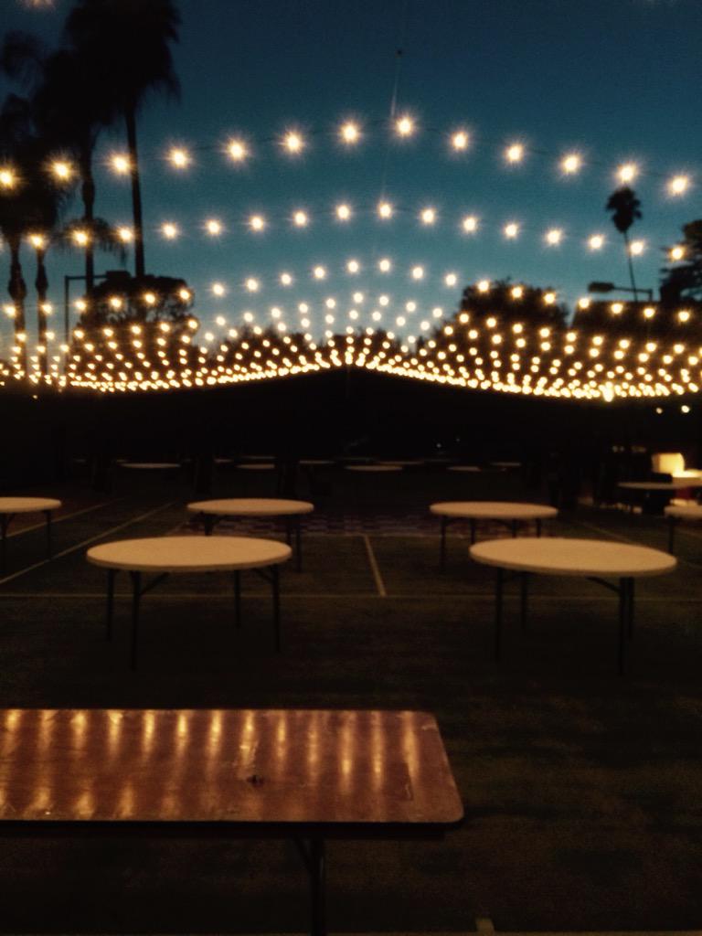 Getting the lighting ready for tomorrow's wedding.