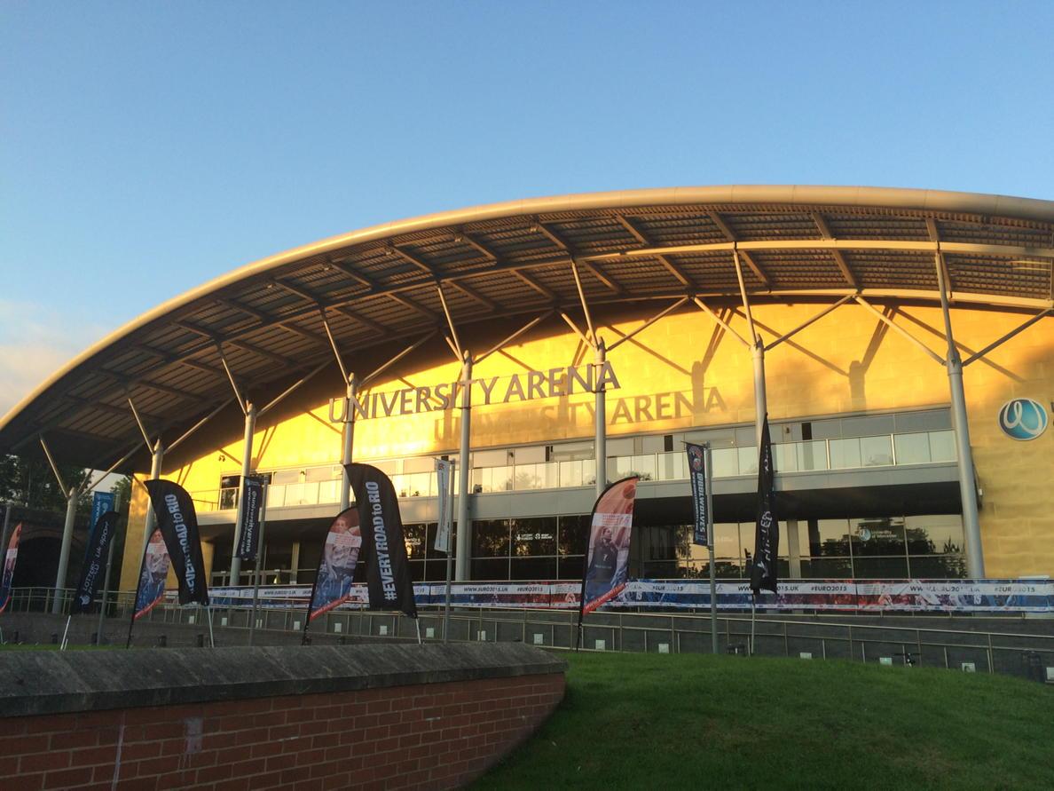 BritWheelBBall's tweet photo. The sun's rising on @universityarena for the final day of @EuroWBchamps15; will you be here supporting your GB Tema? http://t.co/LTc6CYCg4m