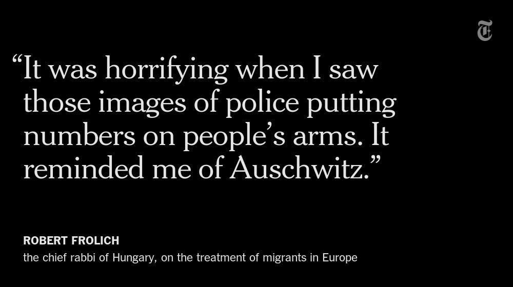 nytimes's tweet photo. The treatment of migrants evokes memories of Europe's darkest hour http://t.co/gwPJQsWlXC http://t.co/QpqEvJA3ut