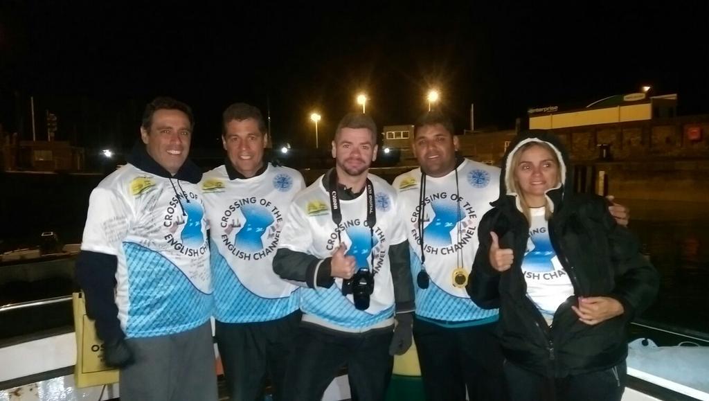 Adherbal triedler with his support crew from Brazil started his swim this morning at 05.37