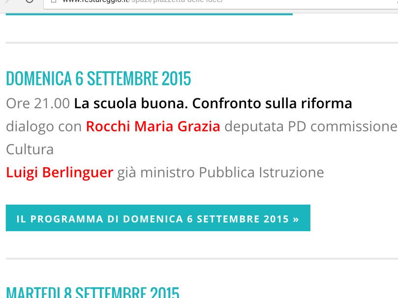Oggi <a href="/FestareggioLive/">Festareggio</a> in Piazzetta:La scuola buona, con Rocchi Maria Grazia dep. Commiss. Cultura e Luigi Berlinguer