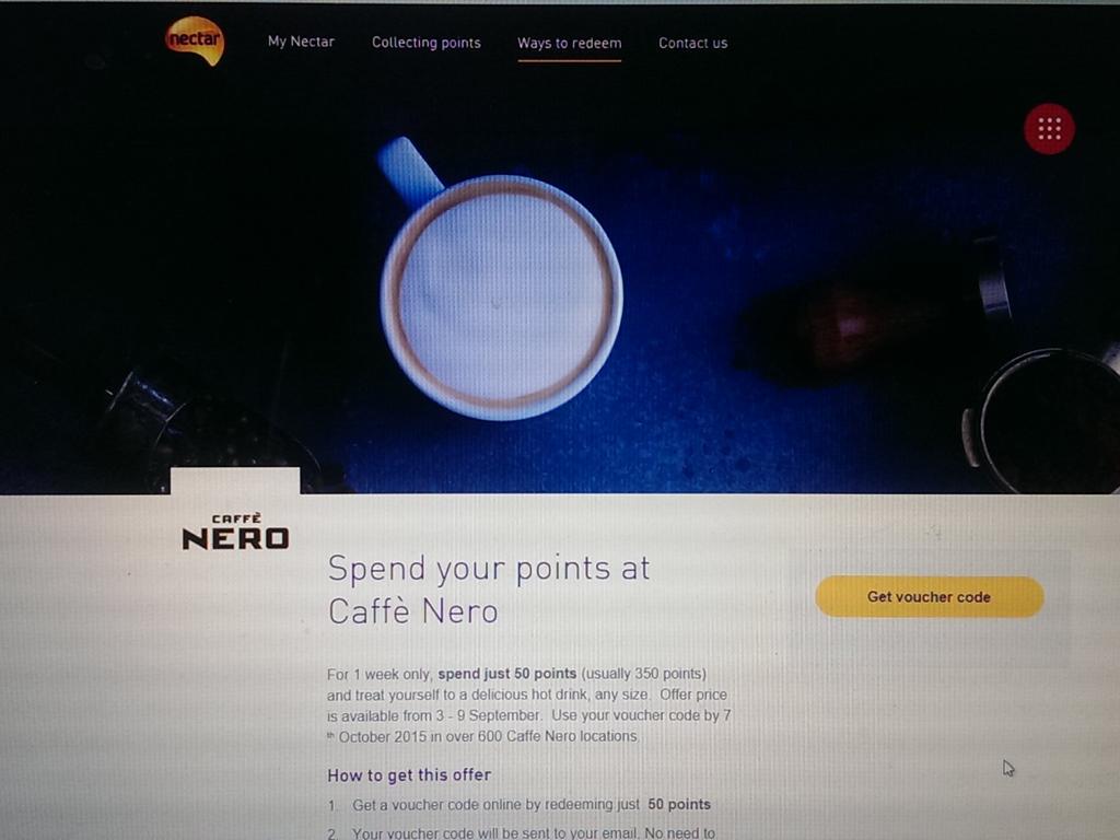 cafener0's tweet photo. 50 points on nectar for treating yourself to a delicious hot drink, any size. Unlimited vouchers limited to nect pts. http://t.co/IGByPn7qgI