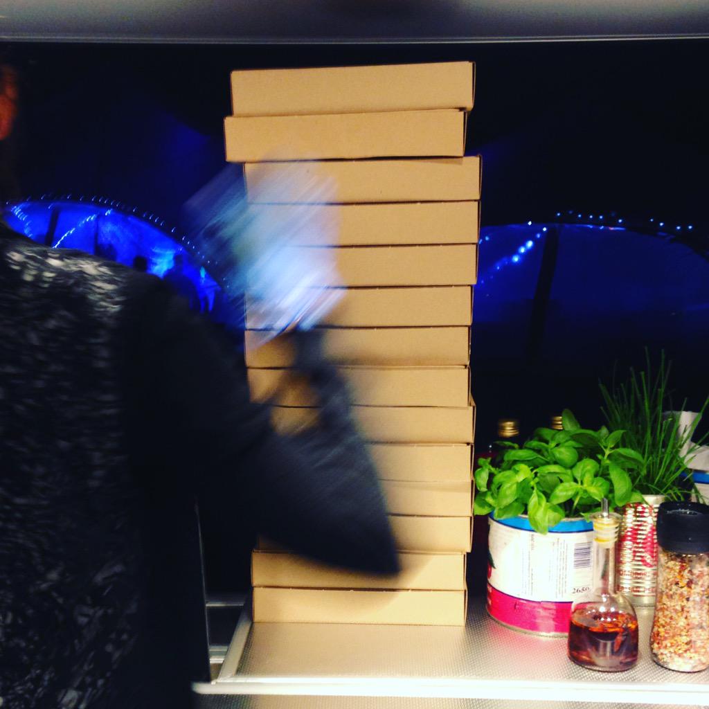 SecretPizzaSoc's tweet photo. Lining them up at last night's wedding! #wedding #pizza http://t.co/I8njNUSV8K