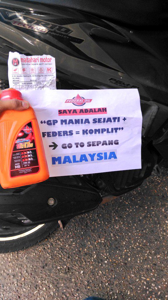 Fasmawi_Saban's tweet photo. Udah pada ikutan #ExperienceTheRace belum yg diadakan oleh @federaloil_id siapa tau kamu bisa nonton motoGP langsung http://t.co/nVu3LGeNDS