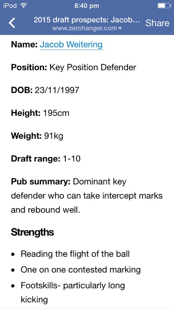 AgentFunda14's tweet photo. #Weitering #Carltonfc #draftpick1 http://t.co/cXS2X6hMDL