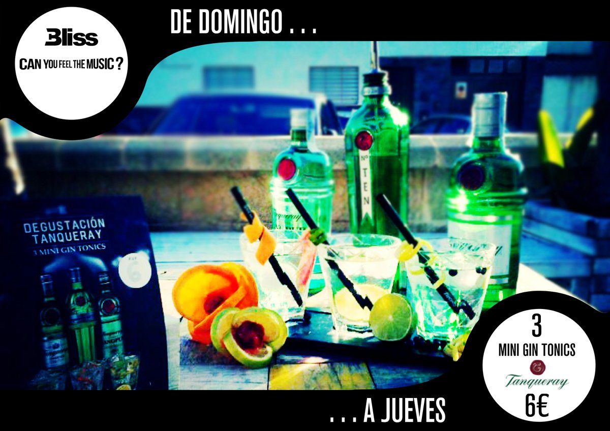 BlissCopas's tweet photo. Bliss Copas
De Domingo a Jueves ven a Bliss, 3 Mini Gin Tonics Tanqueray por tan solo 6€. http://t.co/vlhtFYJJL9