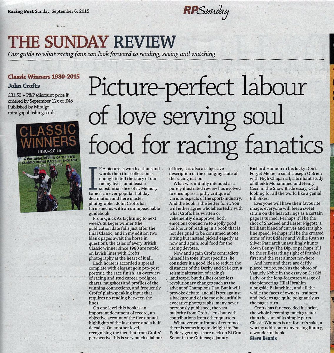 miralgobooks's tweet image. Love this fantastic review from Steve Dennis in today's @RacingPost 'Soul food for the racing devotee.' Thanks!