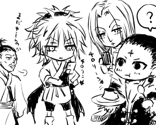 【rkgkクロロ+旅団】9/6はクロロの日ってさっき知って描いてきました。私の中で旅団の女子は団長が大好きで目の保養としていっぱい撮ってる。恋愛じゃない感じがいいな。。 