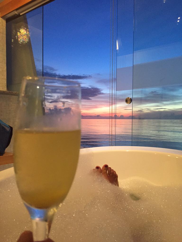 #cheers everyone #sunset in the #bathtub #bubbles #prosecco #maldives #lovemaldives