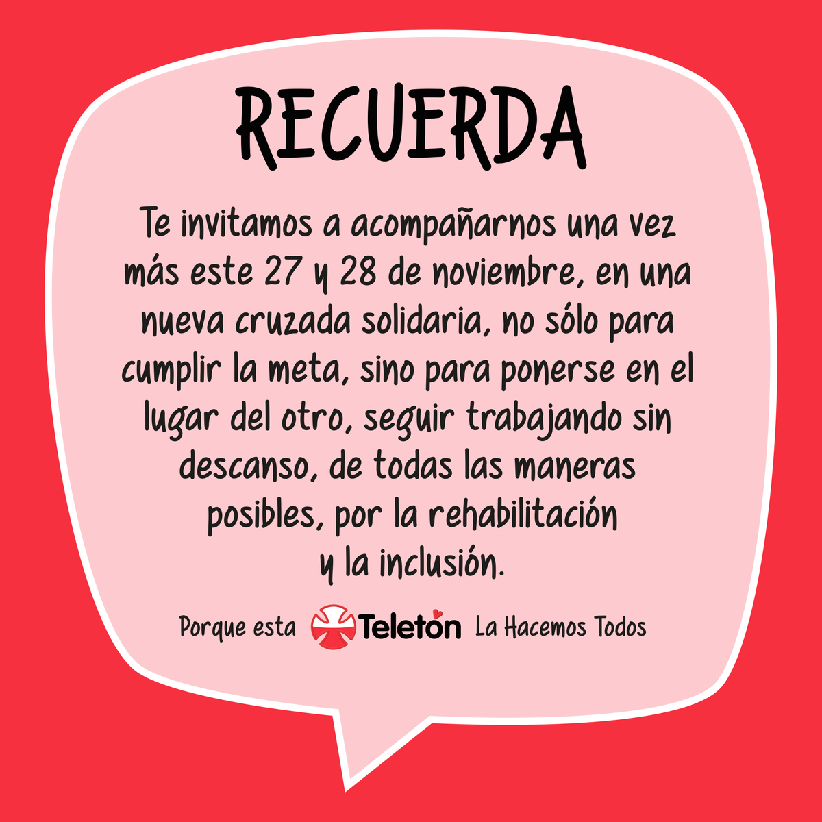Teleton's tweet photo. Este 27 y 28 de noviembre #Teletón #LaHacemosTodos. Dale Retweet! http://t.co/mLMn0HwgJ9