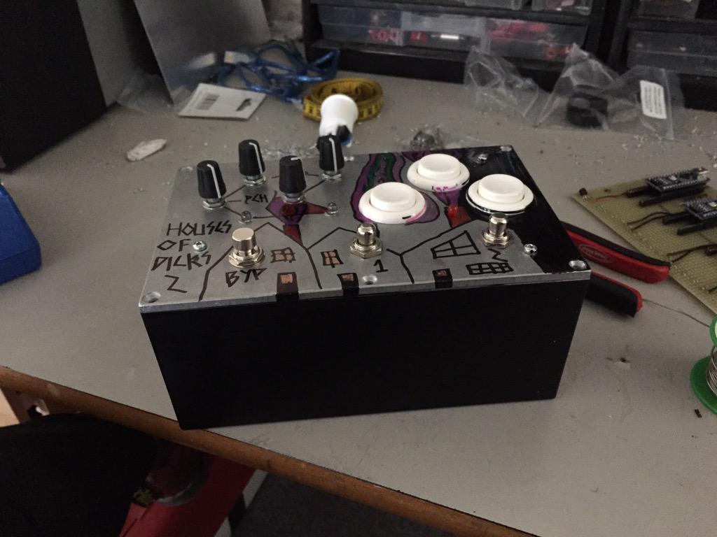 samzibra's tweet photo. Just building a sampling sampler guitar effects pedal thing for tour. It's called house of dicks.Not sure why but hey http://t.co/oMw5OQDBDN