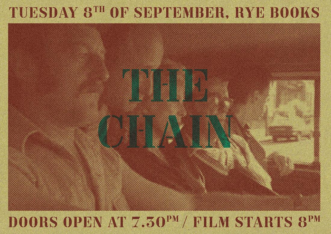 Join us for an outdoor screening of 'The Chain' <a href="/Rye_Books/">Rye Books</a> Tues 7.30pm <a href="/freefilmfest/">Peckham & Nunhead Free Film Festival</a> 
we be serving up mulled cider!