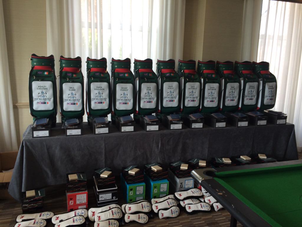 nigeledwards68's tweet photo. Presentation of GB&amp;I bags all done. Happy boys. #WalkerCup http://t.co/U4GCID5ObM