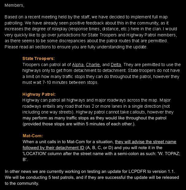 ASTClanOfficial's tweet photo. Just introduced whole map patrolling for a more realistic experience! Also, testing for an LCPD:FR upgrade!     ~1A-1 http://t.co/5cBvpSNrl4