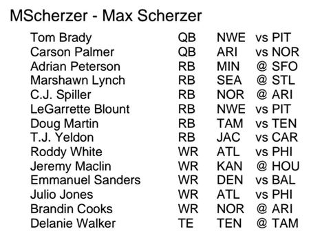 BigLeagueImpact's tweet photo. By FAR the best lineup in #BigLeagueImpact 2015 belongs to @Max_Scherzer #10teamppr @RTFSnews http://t.co/sfccvNii0i