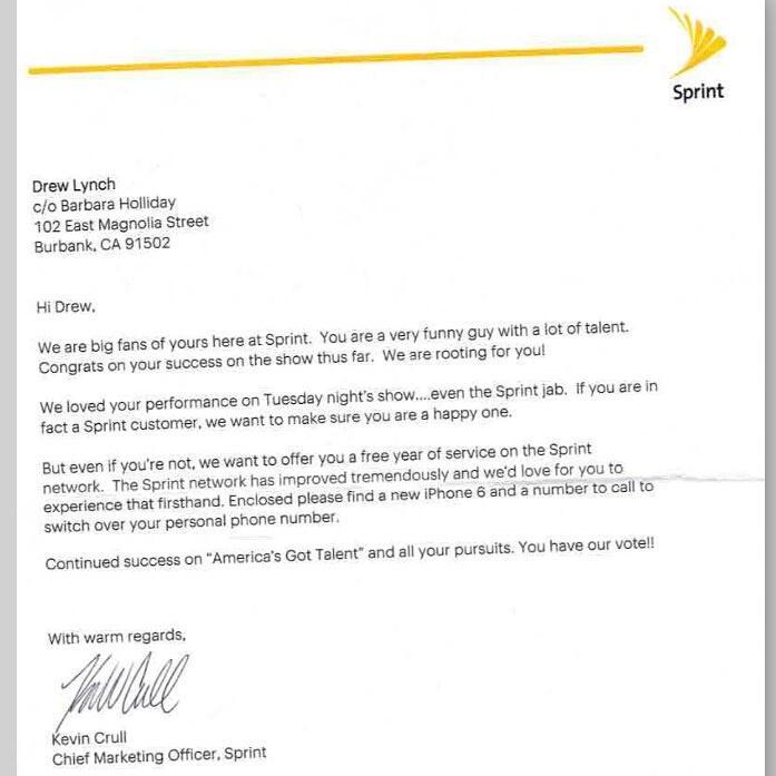 TheDrewLynch's tweet photo. Hey everybody @sprint and I made up! http://t.co/Y2iJvtbSfV