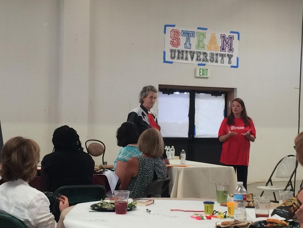 GoSTEAMFest's tweet photo. The accomplished Temple Grandin at #rmsteamfest. Inspirational, funny speaker. http://t.co/FZohkVZ4Cs