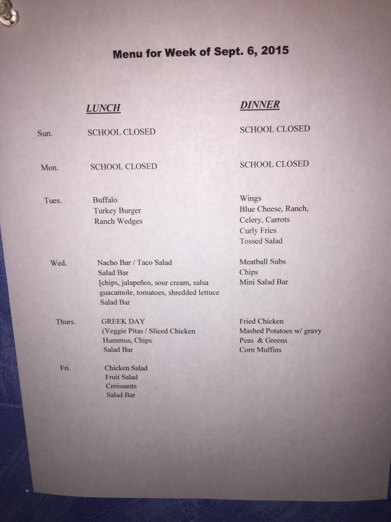 Hope everyone had a great first gameday! Here's the menu for the week:)