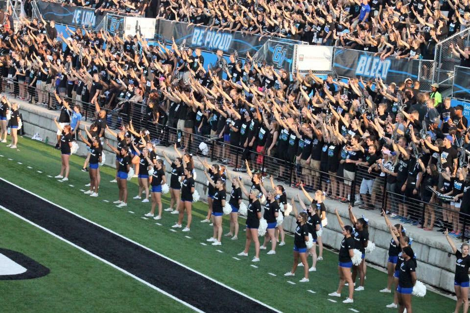 GVSUCheer's tweet photo. We are so lucky to have such an amazing student section to cheer with! #AnchorUp #ThrowYourLsUp http://t.co/cAeoSs0gYA