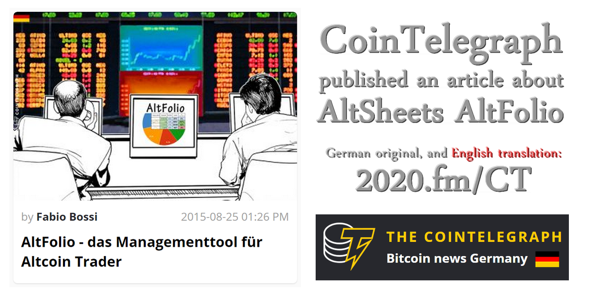 altsheets's tweet photo. #CoinTelegraph: AltFolio – The Management Tool for Altcoin Traders (http://t.co/tRBsHyxgN0 ) #AltSheets #Crypto http://t.co/La2QEsqTd0