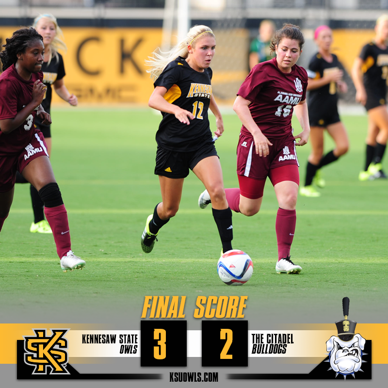 KSUOwlsWSOC's tweet photo. OWLS WIN!!! KSU takes a 3-2 win over The Citadel with a pair of goal from Kemp and a PK from Churchill. #GoKSUOwls http://t.co/DPCtlGo7YQ