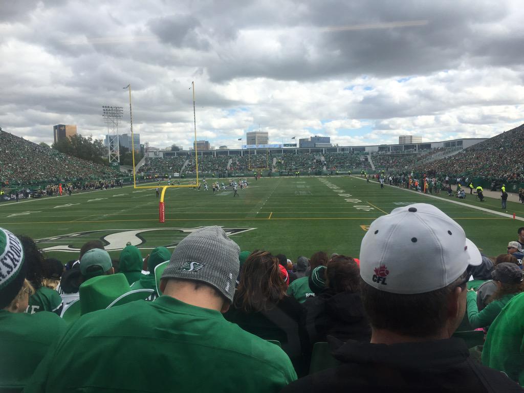 Centrechef's tweet photo. Watching @sskroughriders from #pilsnerplace at #mosaicstadium at #taylorfield with my bro. http://t.co/bx2ikx0Vnb