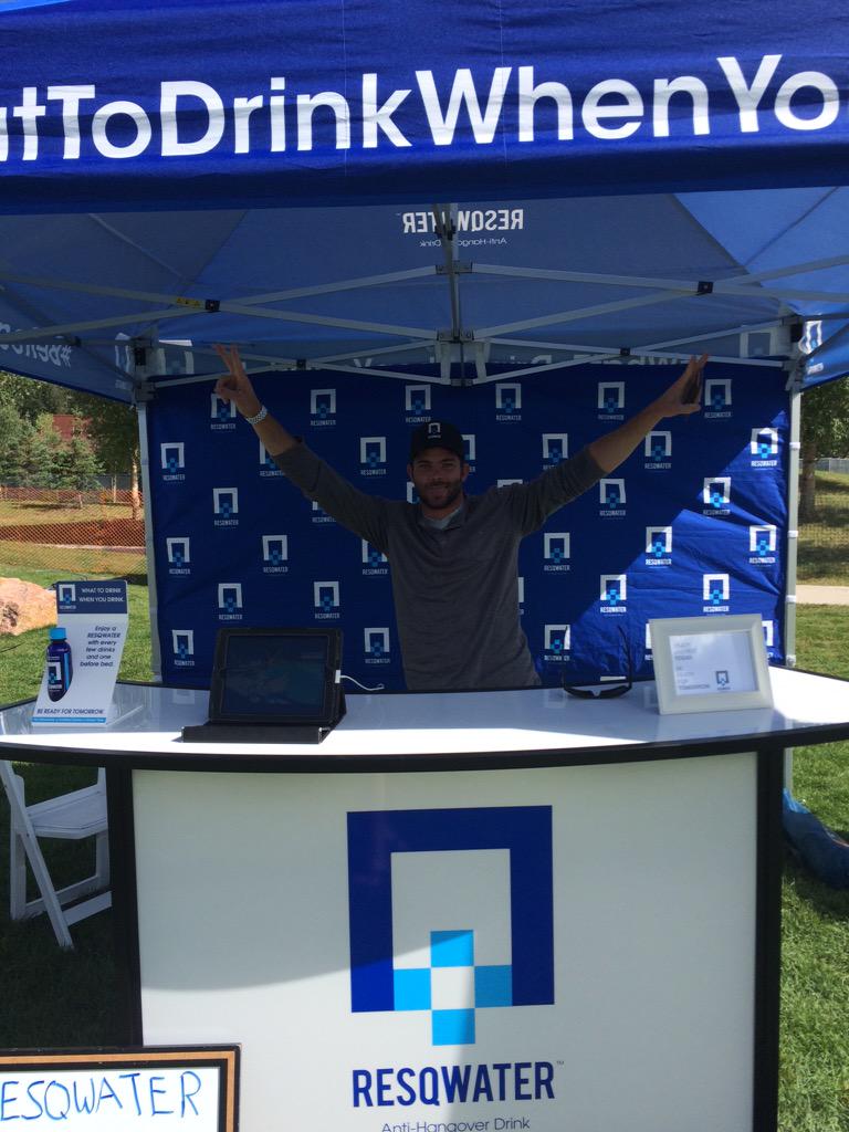JazzAspen's tweet photo. Don't regret today tomorrow! Swing by the @RESQWATER water tent in the #JAS25 Village &amp; avoid the hangover! http://t.co/A4abyLJMJS
