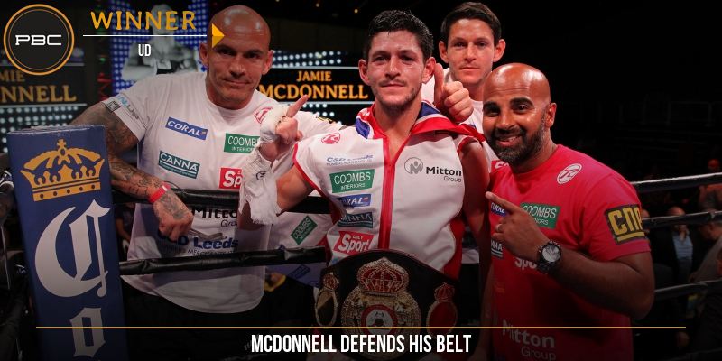 premierboxing's tweet image. After a 12 round battle @JamieMcdonnell1 wins unanimously and defends his title against @TomokiKameda on #PBConCBS.