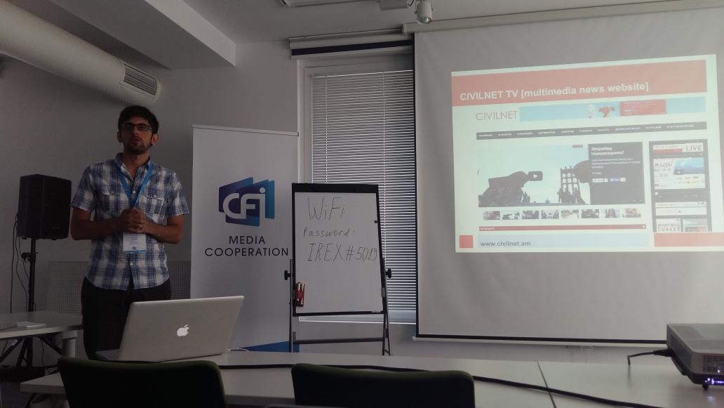 CineSeda's tweet photo. @joghovurd presenting @CivilNetTV at #4MMedia now w/ @pboucaud http://t.co/m2Mderb9In