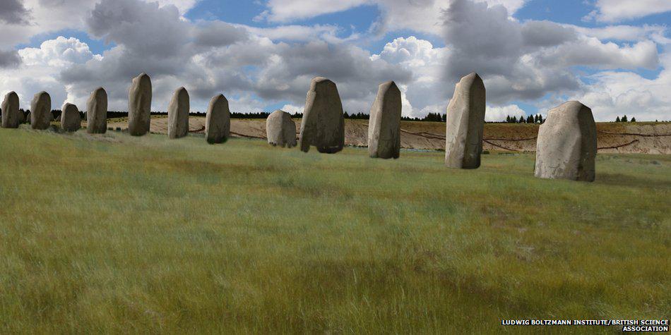 BBCNews's tweet photo. Buried Stonehenge standing stones may be "largest" intact prehistoric monument in Britain http://t.co/bmtFHuy3Bl http://t.co/yHrN9eEqTi