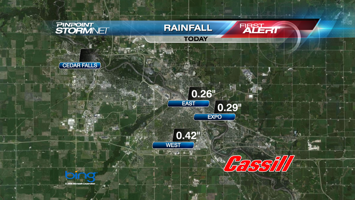 KCRG_FirstAlert's tweet photo. Decent rainfall totals already coming in from Waterloo on #StormNet. Nearing a half inch at West High School #KCRGWX http://t.co/mZdC37Gl6z