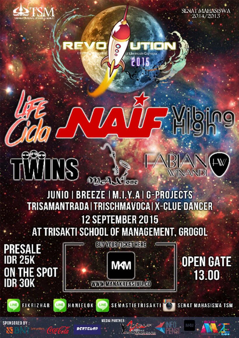 <a href="/SemaTSM/">Senat Mahasiswa TSM</a> | GS: <a href="/Naifband/">NAIF</a> <a href="/VibingHigh_ID/">Vibing High Music</a> kak <a href="/davidbayu/">david bayu</a> <a href="/i_frank/">Frank</a> | Buy Ticket → bit.ly/REVOTSM #BosenKeMall