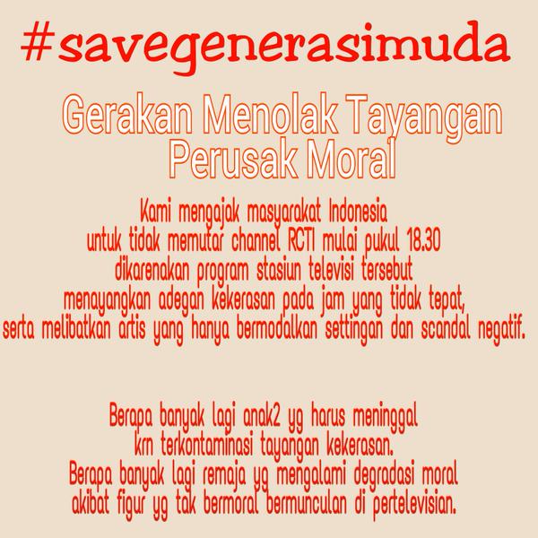 savegenerasiID's tweet photo. #Savegenerasimuda #boikotbellashofie #tolaksinetronrajawaliRCTI #RIPpertelevisianID cc : @KPI_Pusat @OfficialRCTI http://t.co/41MP3VqdVo