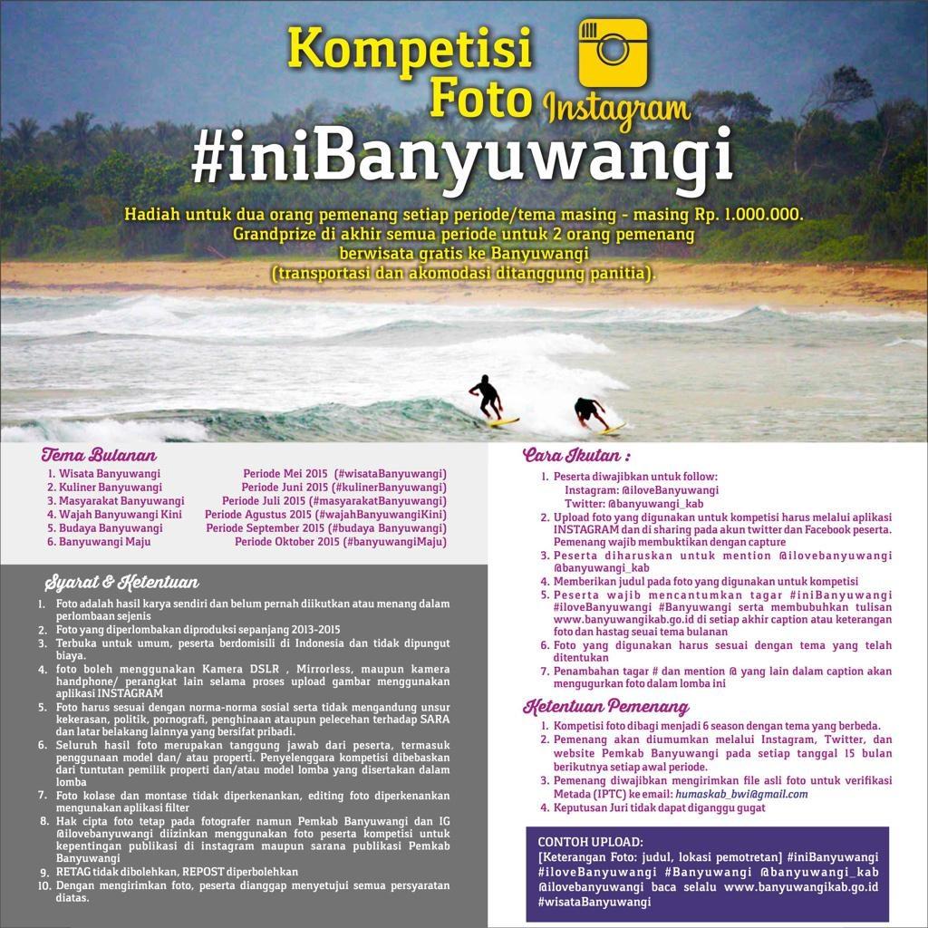 banyuwangi_kab's tweet photo. Lomba foto #IniBanyuwangi bulan ini tema #BudayaBanyuwangi hadiah 2 juta + trip gratis ke BWI http://t.co/EEPHyi7mdy http://t.co/x5t4NPU6bH