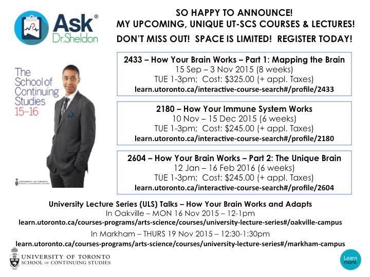 AskDrSheldon's tweet photo. #SoExcited to announce my upcoming Fall 2015 @UofTLearnMore courses! Don't miss out! #RegisterToday! #CantWait! http://t.co/VUb1ic3Mkw
