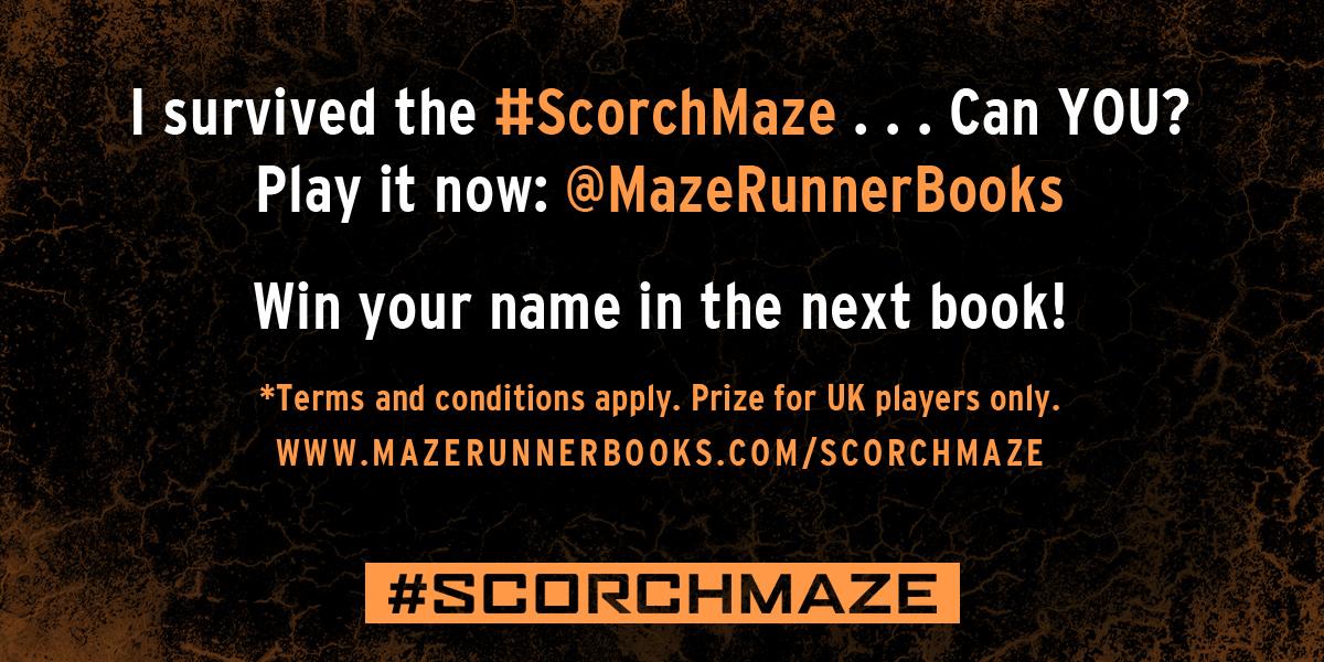 I completed the #ScorchMaze. Will YOU survive the Scorch <a href="/MazeRunnerBooks/">If you ain’t scared… you ain’t human.</a>? More details: mazerunnerbooks.com/scorchmaze