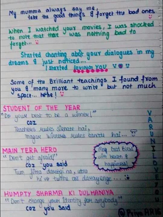 varun mauji dhawan on twitter hey bhakti thank you for your letter
