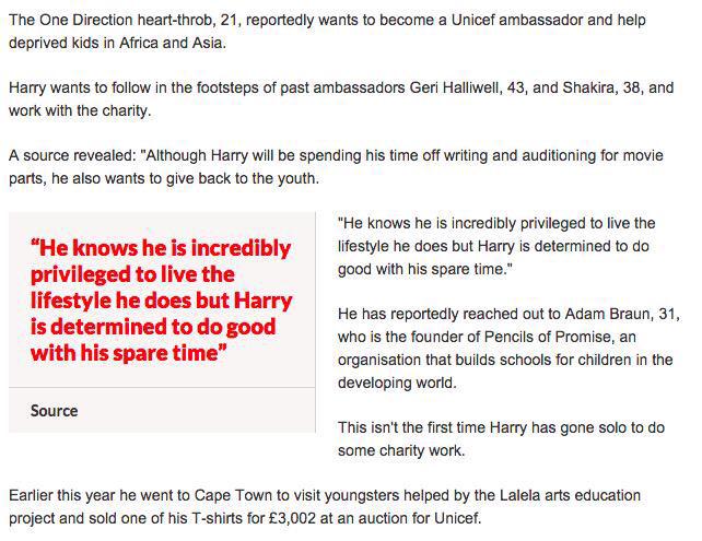 HarryUpdatesGER's tweet photo. Angeblich soll Harry nächstes Jahr (während der 1D Pause) ein Botschafter für UNICEF werden! http://t.co/5KsyHzPGCw