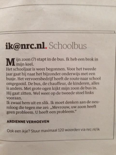ardiennev's tweet photo. mijn #ikje in NRC next, de schoolbus van mijn zoon http://t.co/lDX7dgubeB http://t.co/kWqDYUxoEI