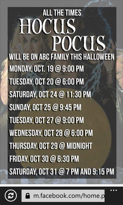 VivaLaTrans's tweet photo. @TSMadisonAtl2 here is all the times #HocusPocus is on this year. #Halloween http://t.co/9SaXbiBiVL