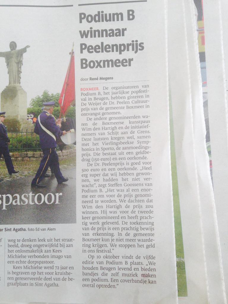 Podium_B's tweet photo. The day after (het winnen van Dr. Peelen Cultuurprijs bij @deWeijerBoxmeer) in @dgmaaslamd http://t.co/FHxrhVbO3k